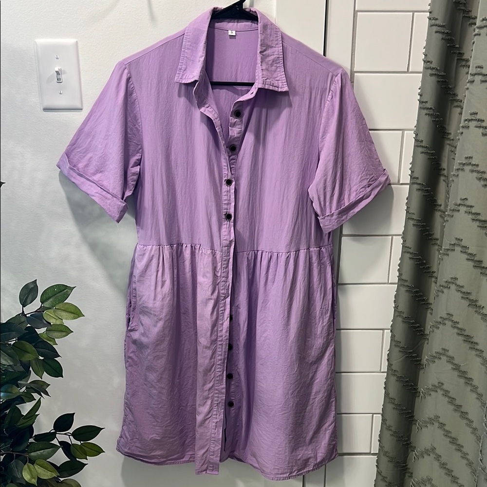 Purple Button-Down Short Sleeve Dress